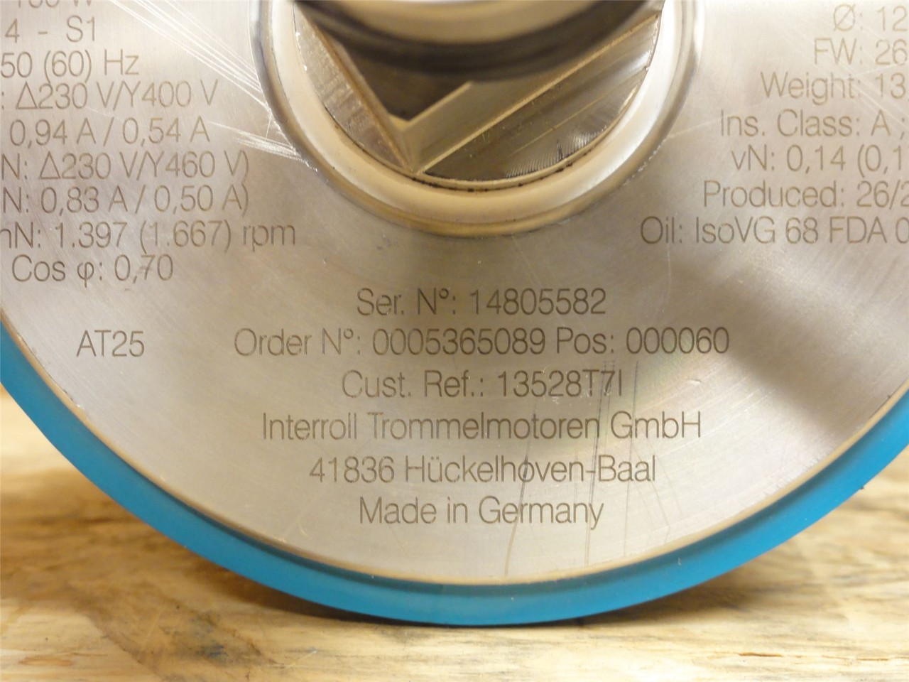 Interroll DM0113-160W; AC Drum Motor; Belt Width: 10" 230/460V
