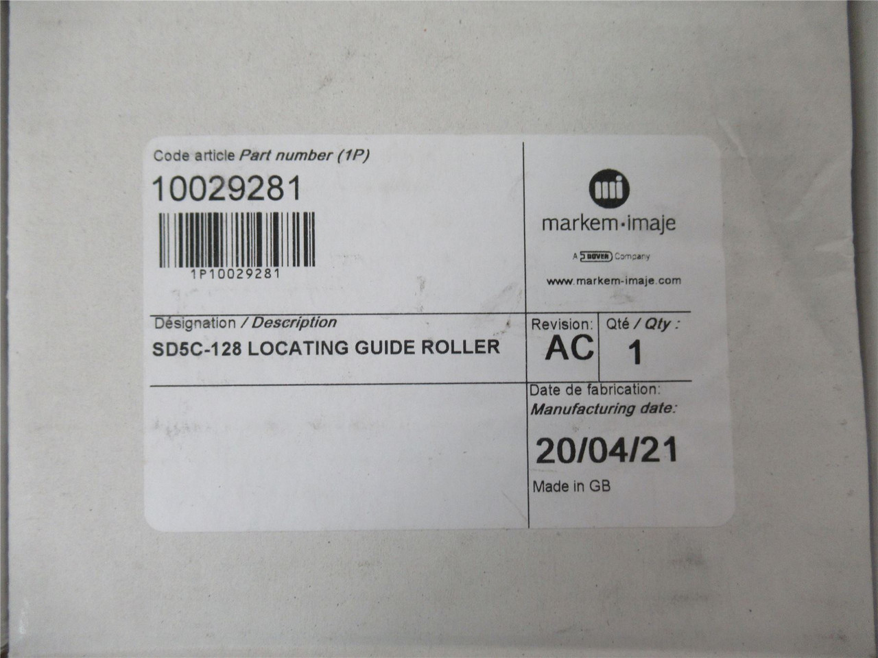 Markem 10029281; SD5C-128 Locating Guide Roller