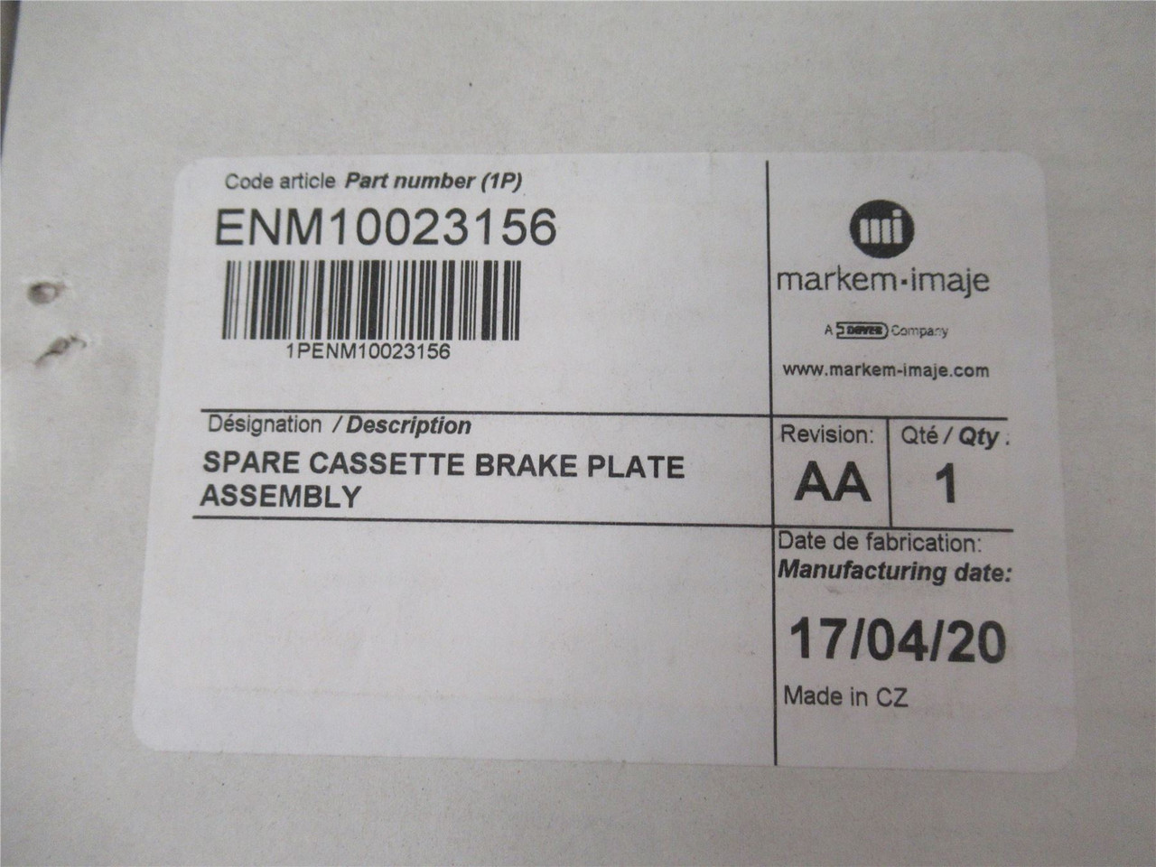 Markem ENM10023156; Spare Cassette Brake Plate Assembly