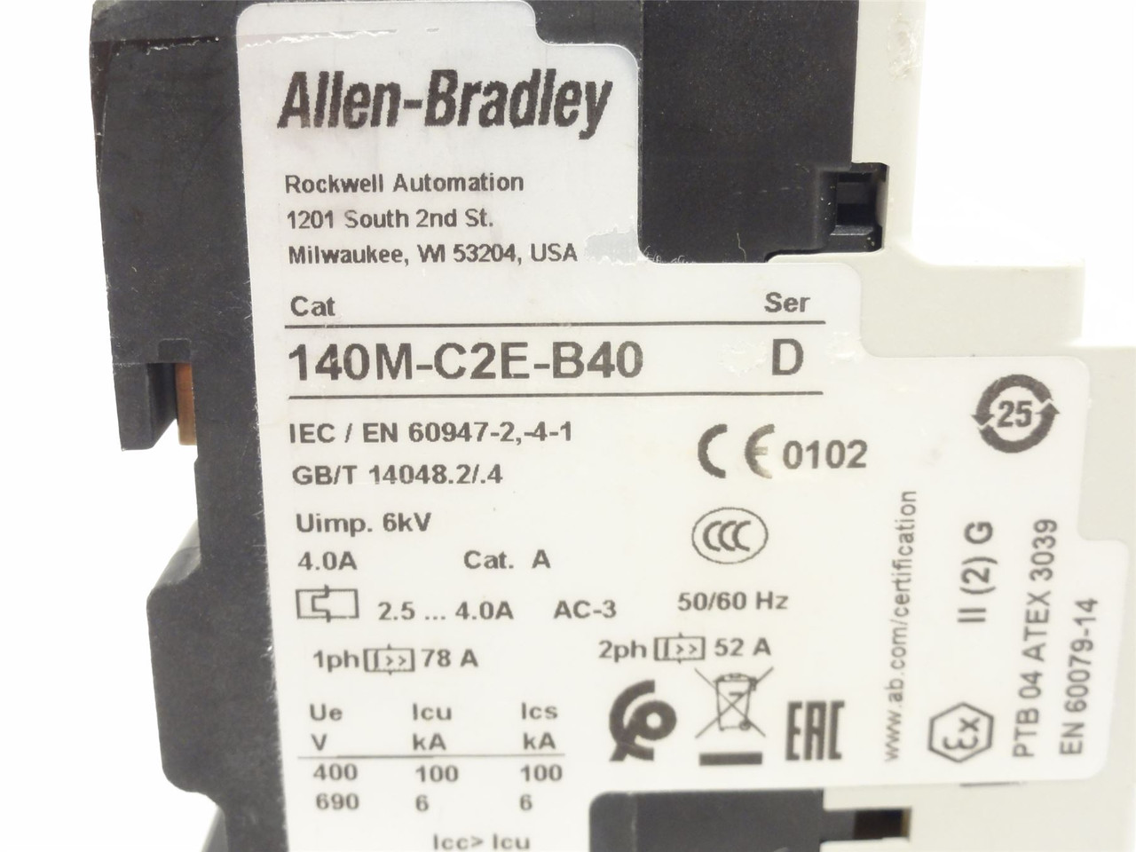 Allen-Bradley 140M-C2E-B40; Manual Starter 2.5-4A; 3P; 600V