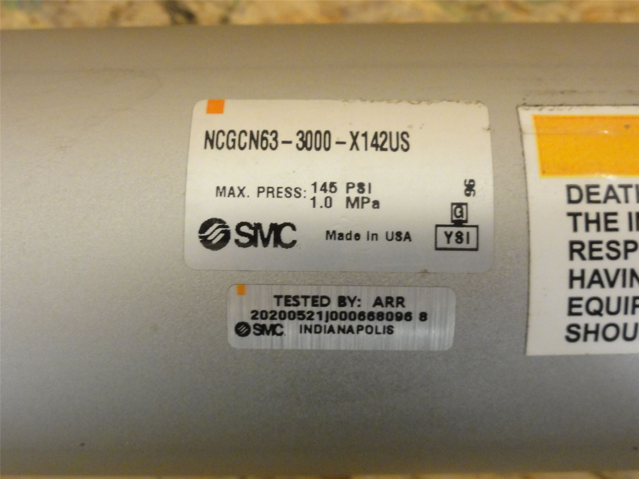 SMC NCGCN63-3000-X142US; Air Cylinder; 63mmID x 18" Stroke