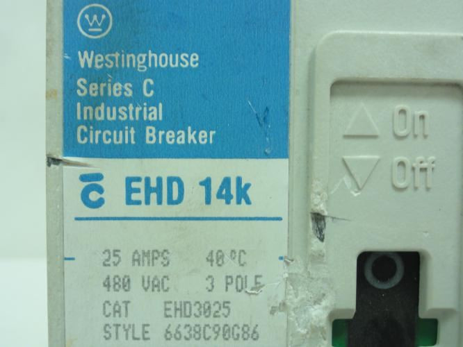 Westinghouse EHD3025; Circuit Breaker; 25A; 3P; COSMETIC DAMAGE