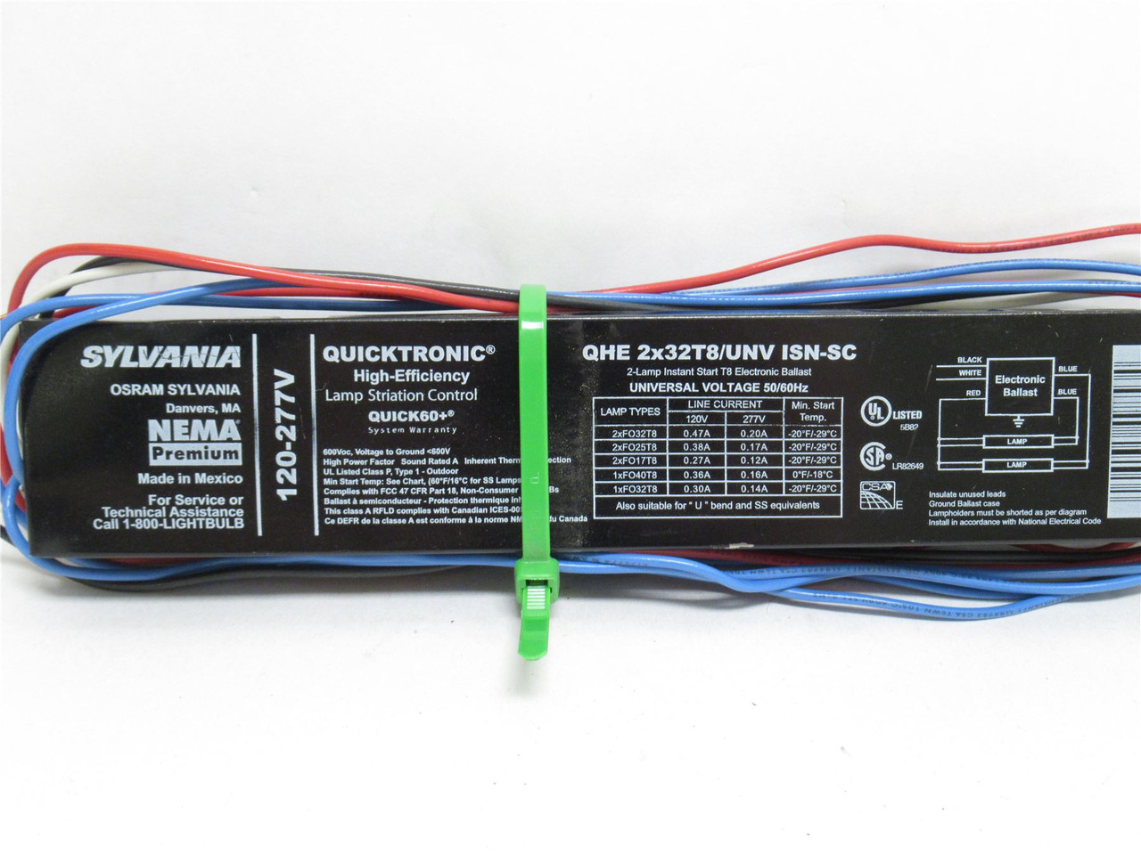 Sylvania QHE2X32T8/UNV ISN-SC; Ballast; 2-Lamp; 120-277VAC