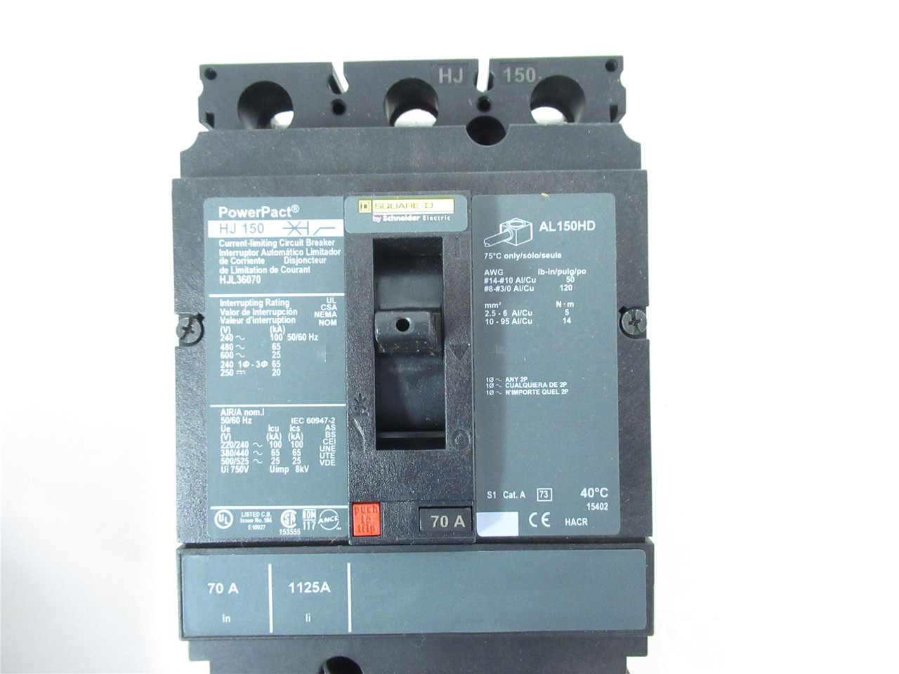 Schneider HJL36070; Circuit Breaker 70 Amp 3 Pole 600 Volt