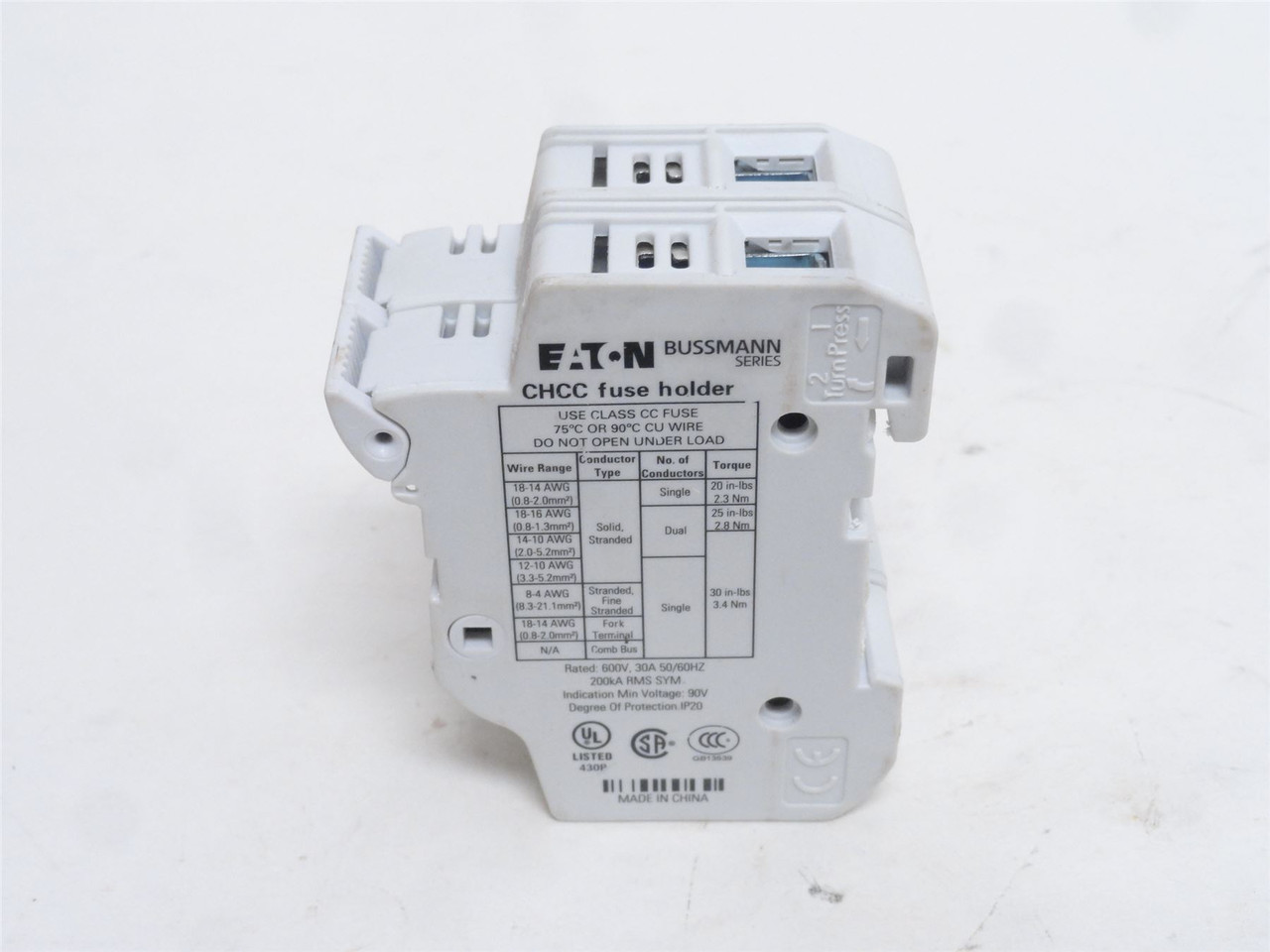 Eaton CHCC2DIU; Modular Fuse Holder; 30A; 2P; 600VAC