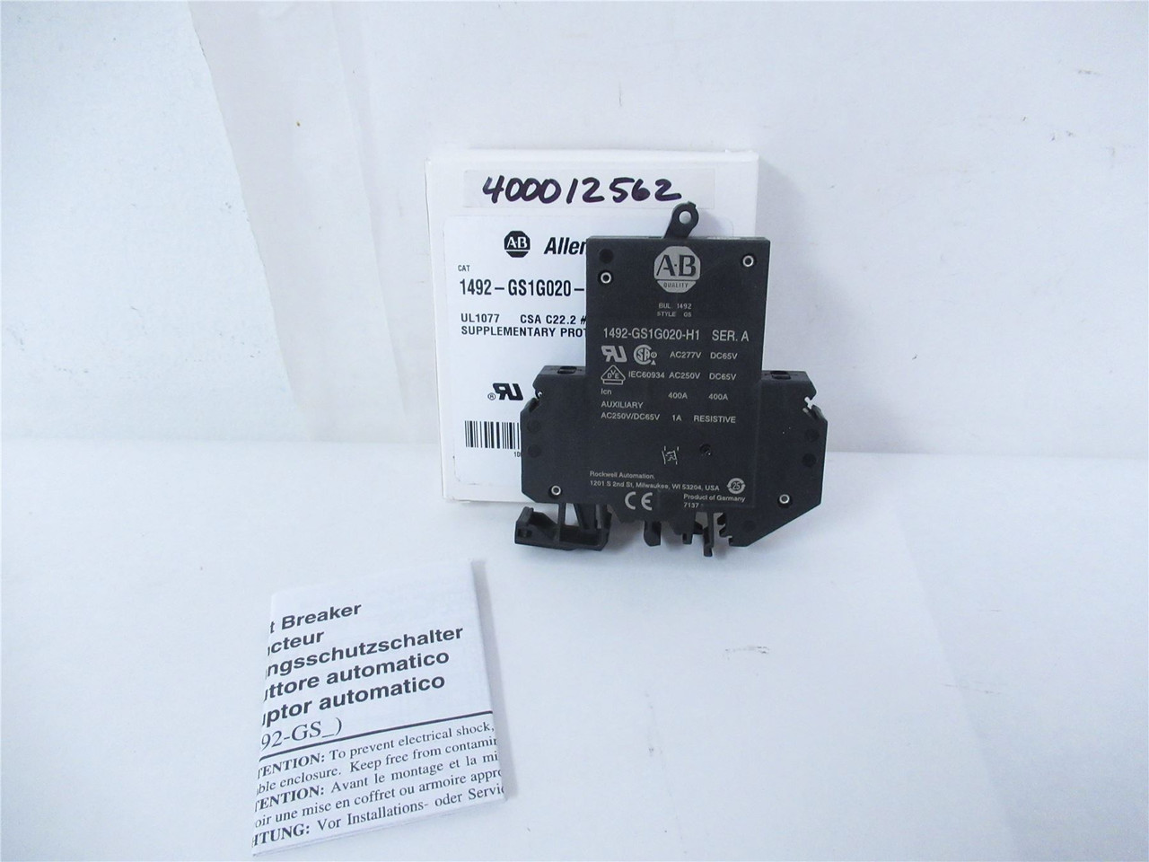 Allen-Bradley 1492-GS1G020-H1; Breaker 2A 1P 277VAC 1NO Aux