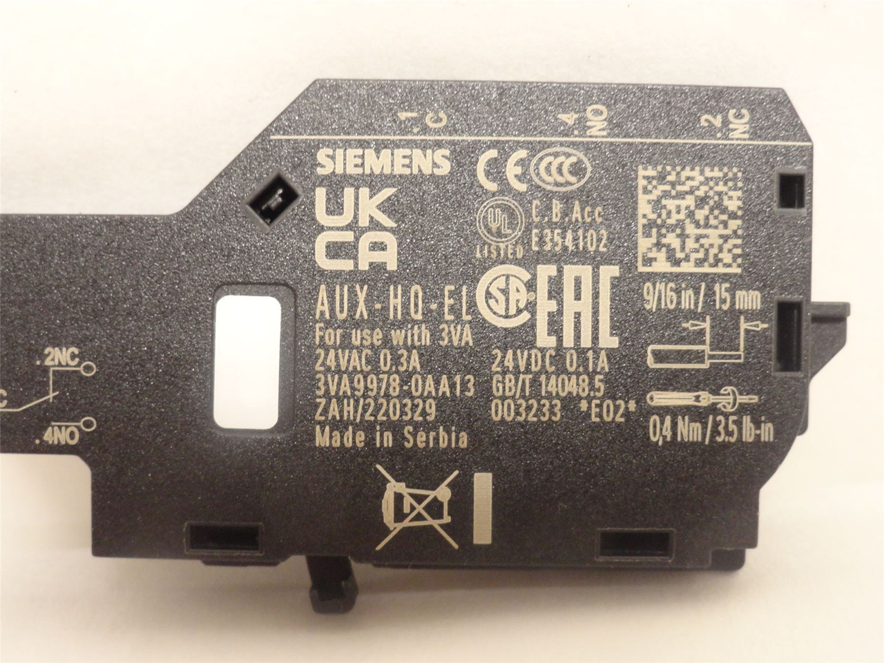 Siemens 3VA9978-0AA13; Aux Switch; 24VDC; 0.3A; 1-NO; 1-NC