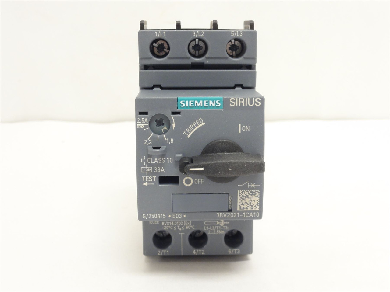 Siemens 3RV2021-1CA10; Motor Protector; 2.2-1.8A; 3P; 600VAC