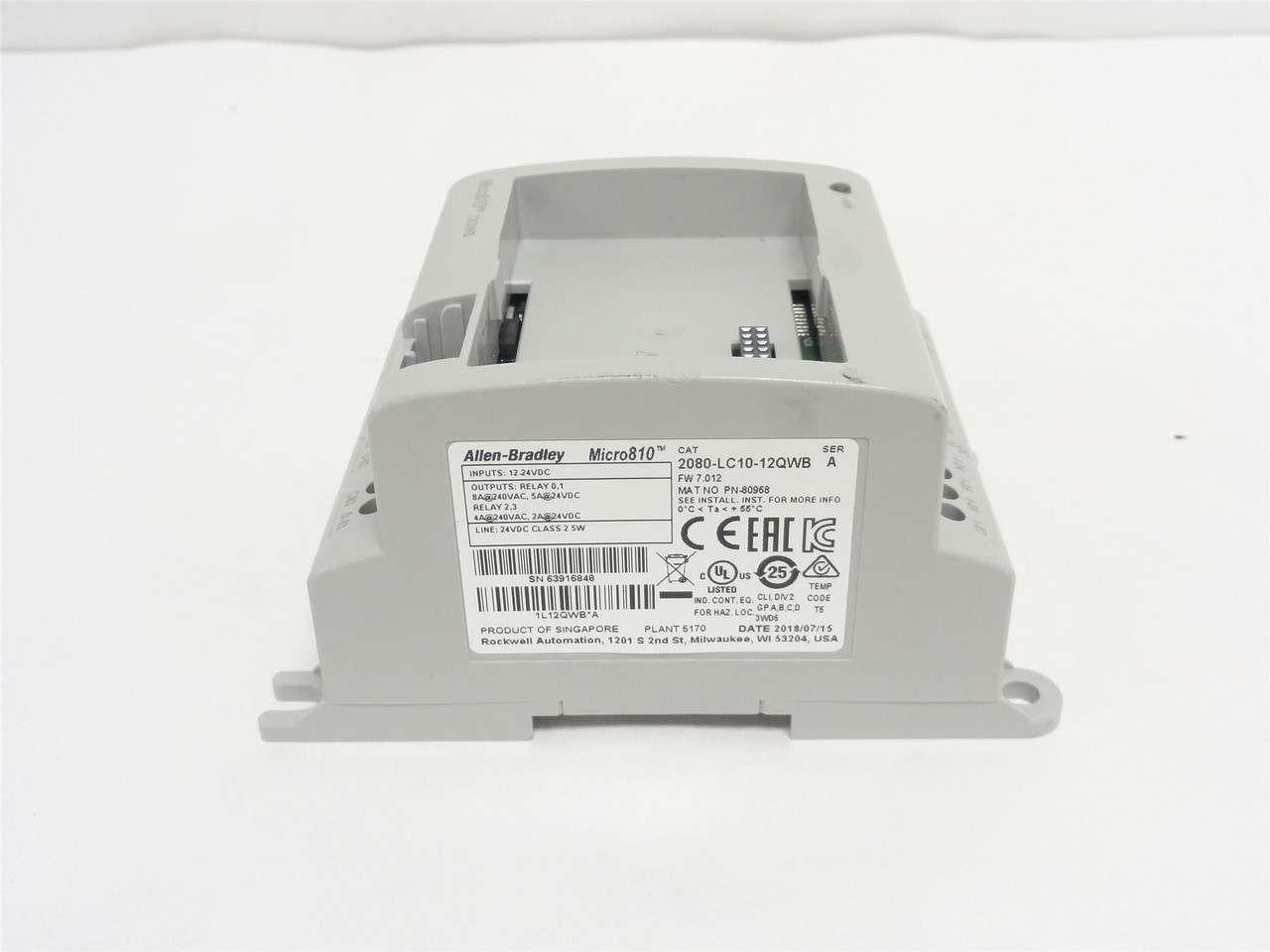 Allen-Bradley 2080-LC10-12QWB; Micro810 Controller; 12-24VDC