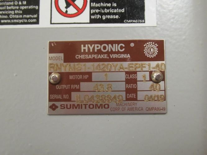 Sumitomo RNYM81-1420YA-EPF1-40; Gear Motor 40:1 Ratio; 1Hp