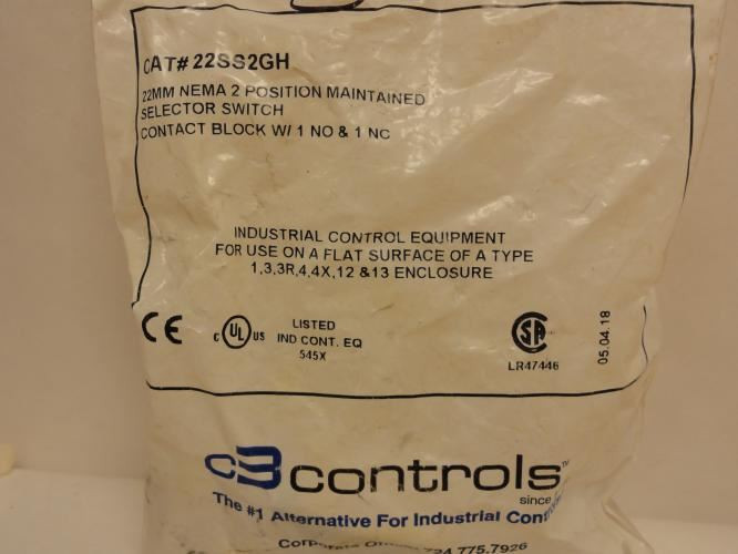 CB Controls 22SS2GH; Switch; 2-Pos; Maintained; Size: 22mm