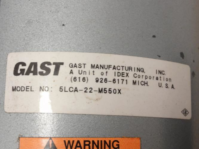 Gast 5LCA-22-M550X; Piston Air Compressor/Vacuum Pump; 3/4Hp