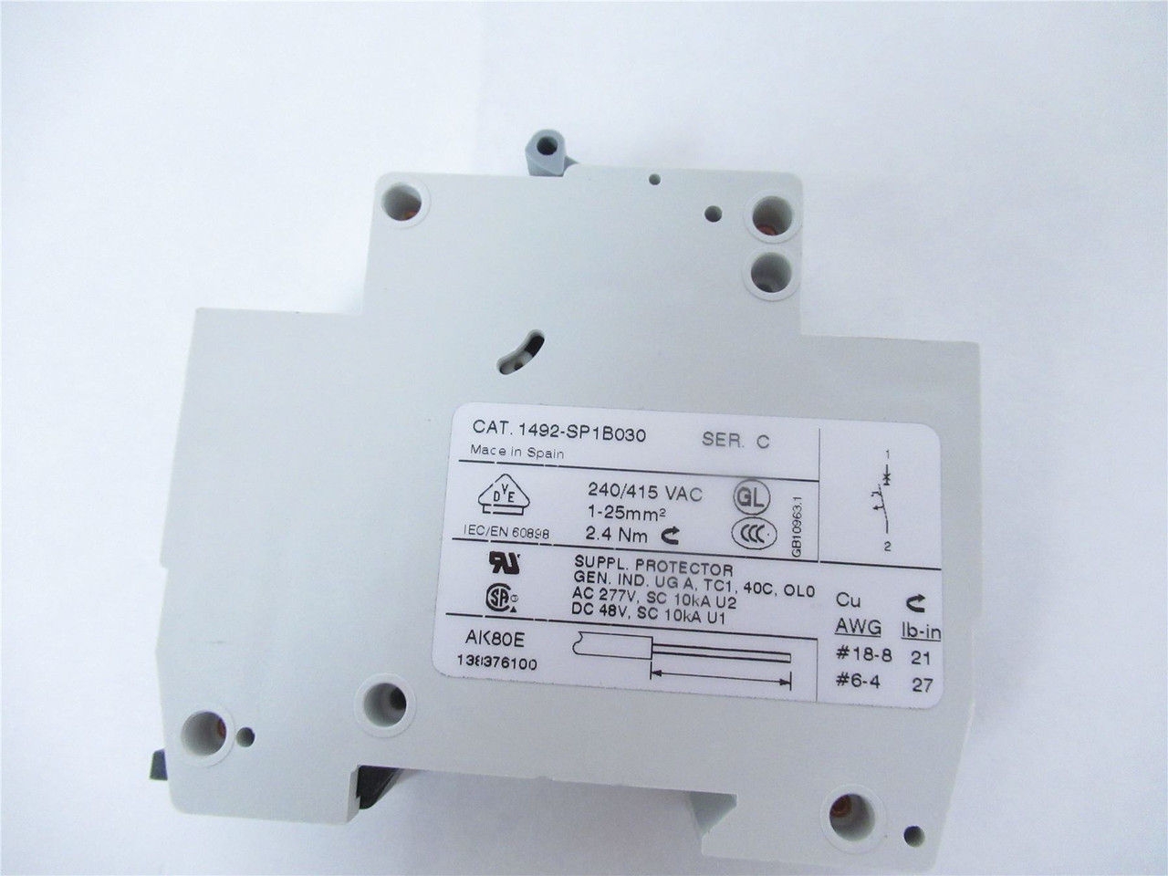 Allen-Bradley 1492-SP1B030; Circuit Breaker Mini 3A B 1 Pole
