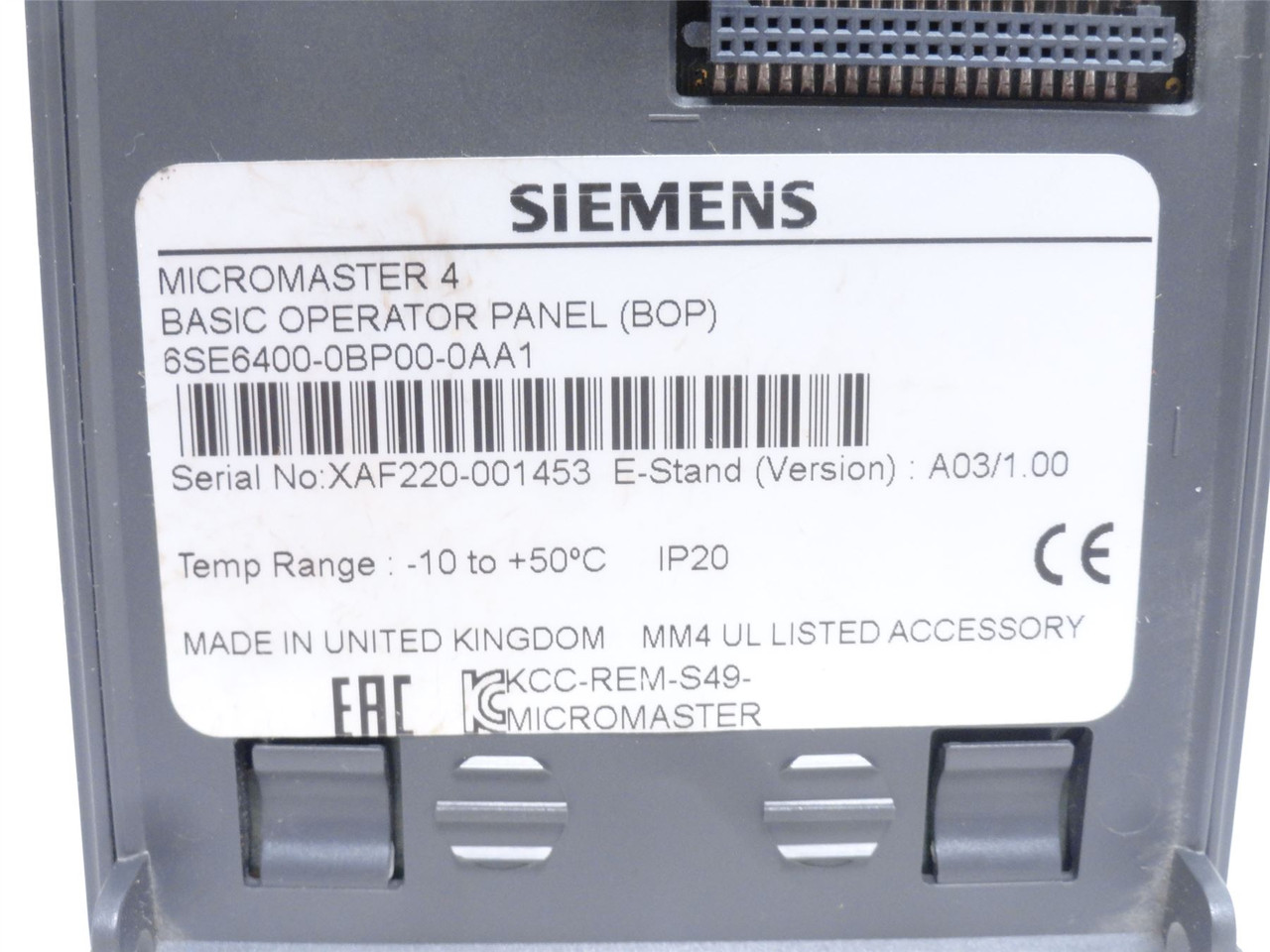Siemens 6SE6400-0BP00-0AA1; Operator Panel Keypad Inverter