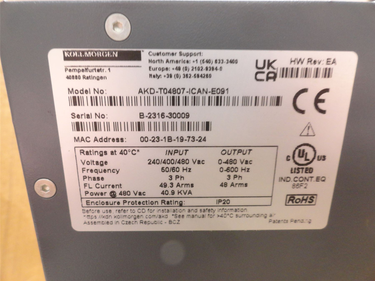 Kollmorgen AKD-T04807-ICAN-E091; Servo Drive(Dented Case)