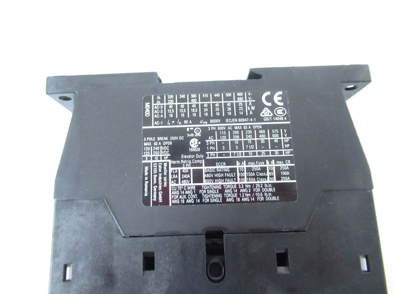 Eaton XTCE040D00TD; Contactor 40A 3-P Coil 24VDC