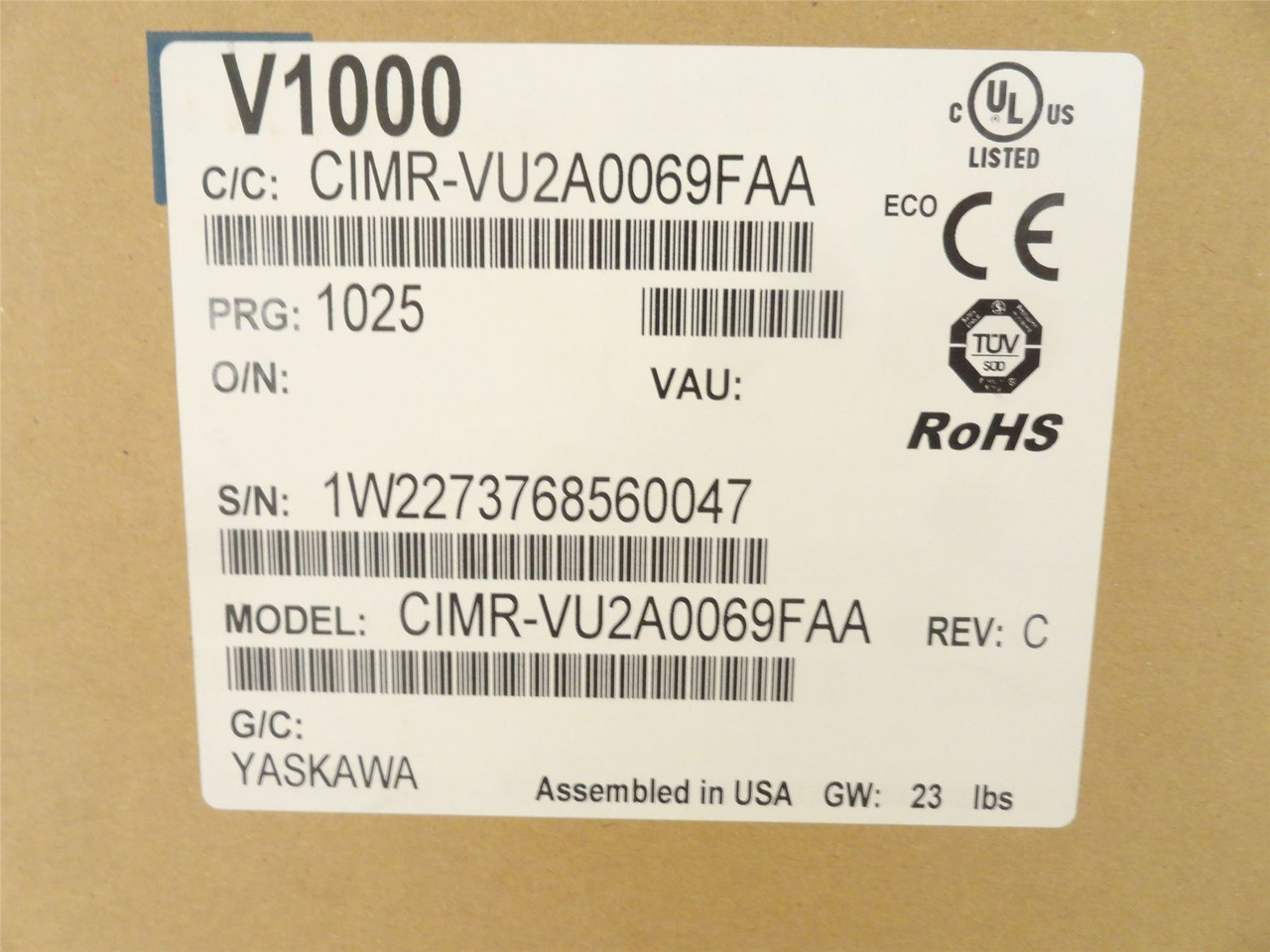 Yaskawa CIMR-VU2A0069FAA; AC Drive 25HP 240VAC In