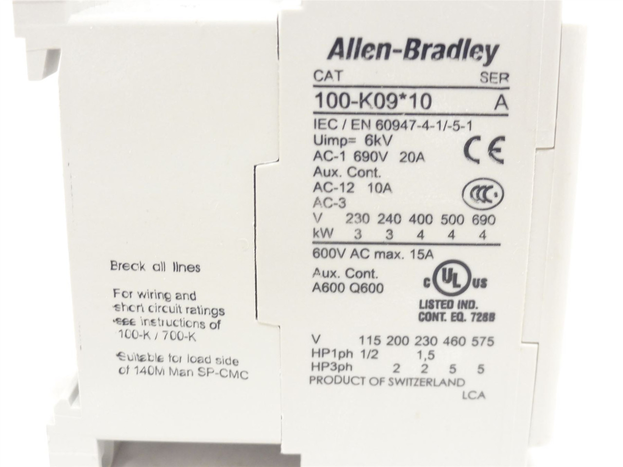 Allen-Bradley 100-K09ZJ10; Contactor; 9A; 690VAC; 24VDC Coil