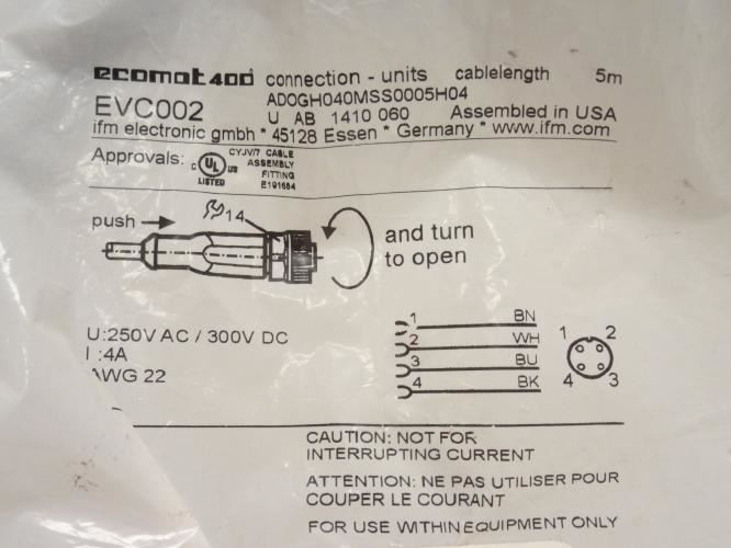 ifm EVC002; Straight Female Cordset; 5-Pin; 250VAC/300VDC