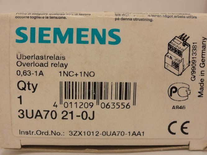 Siemens 3UA7021-0J; Overload Relay 0.63-1A; 3P; 600V