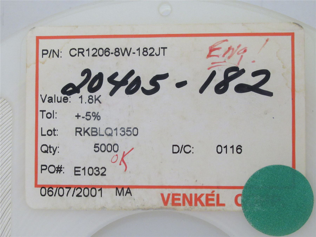 Venkel CR1206-8W-182JT; Lot-4500 Chip Resistor; 1.8Kohms