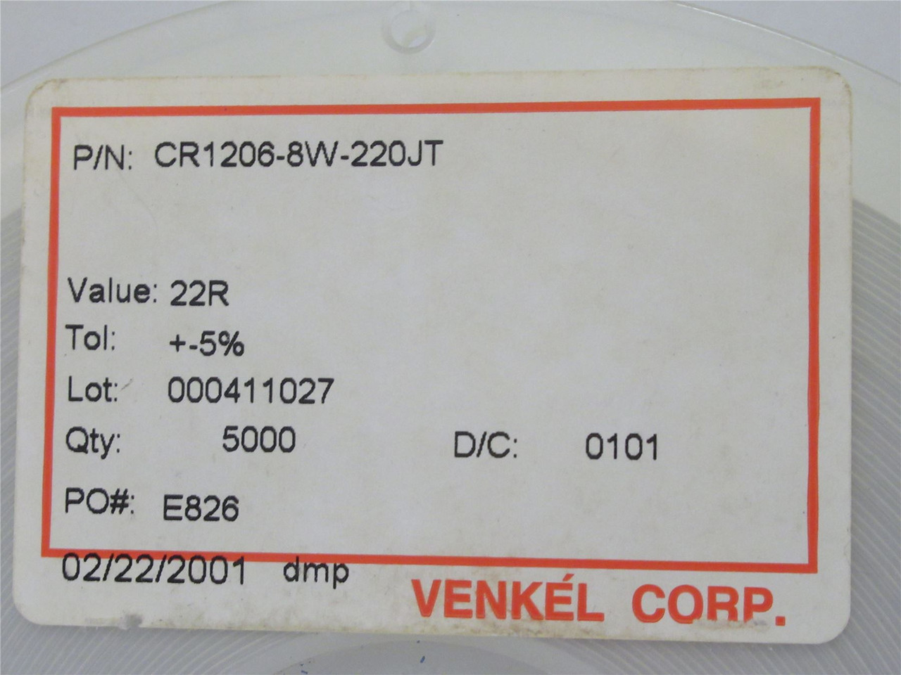 Venkel CR1206-8W-220JT; Lot-5000 Chip Resistor; 22ohm