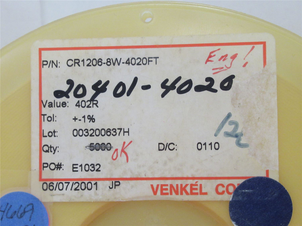 Venkel CR1206-8W-4020FT; Lot-4600 Chip Resistor; 402ohm