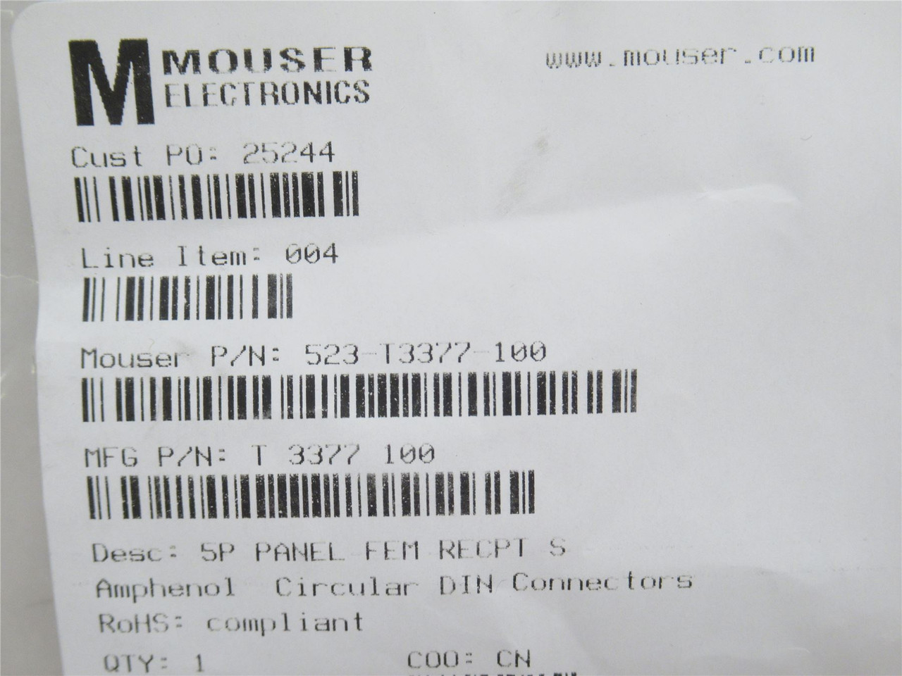 Amphenol  T 3377 100; Circular DIN Connector; 5-Contact