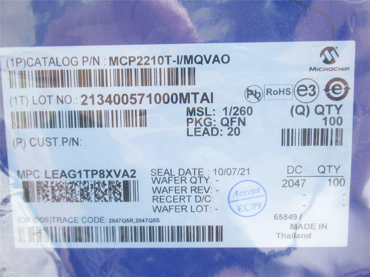 Microchip Tech MCP2210T-I/MQVAO; Roll-100; USB Bridges