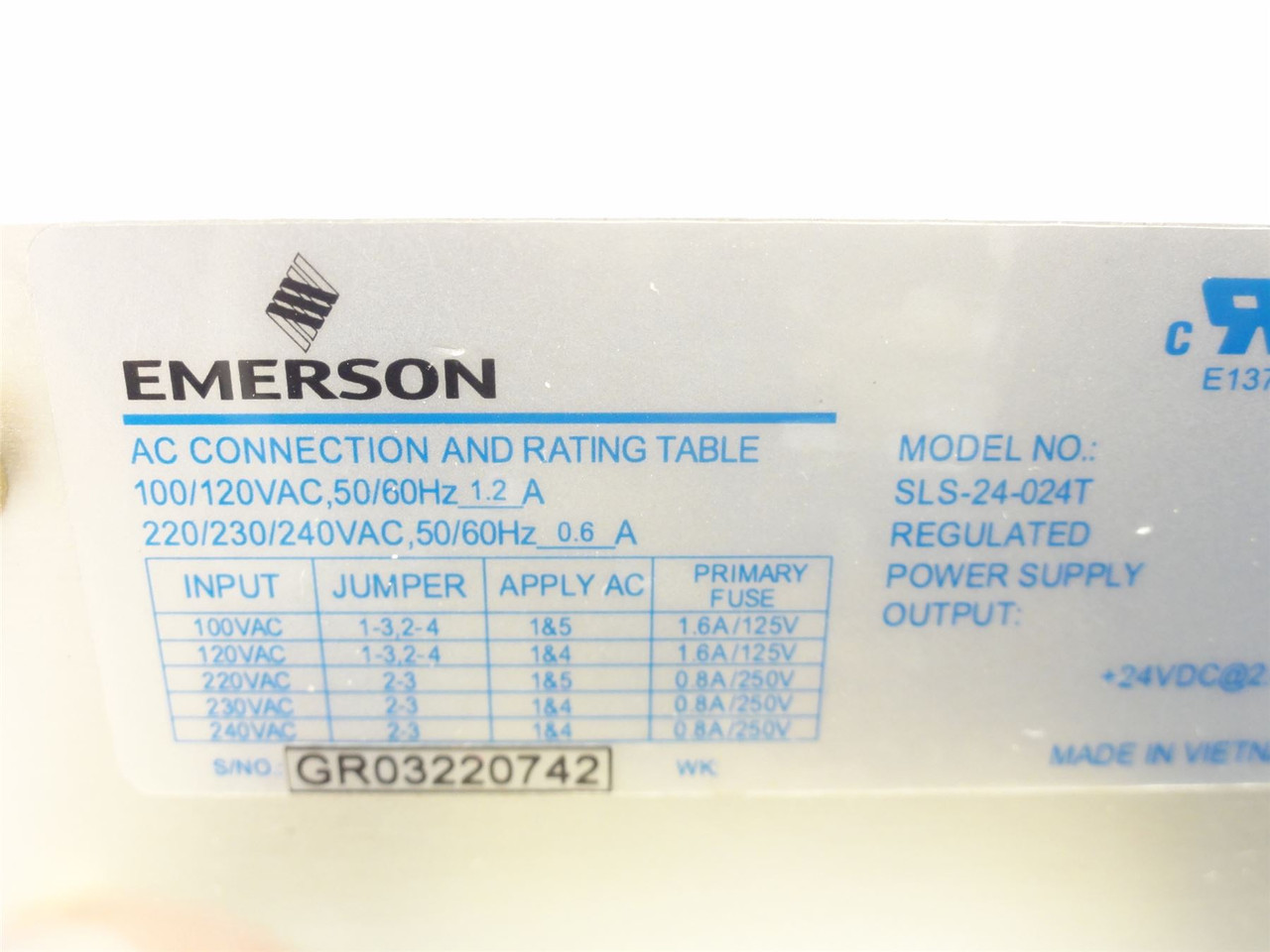 Emerson SLS-24-024T; Linear Power Supply; 120/240VAC In