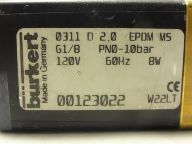 Burkert 123022; Solenoid Valve; 120V; 60Hz; 8W