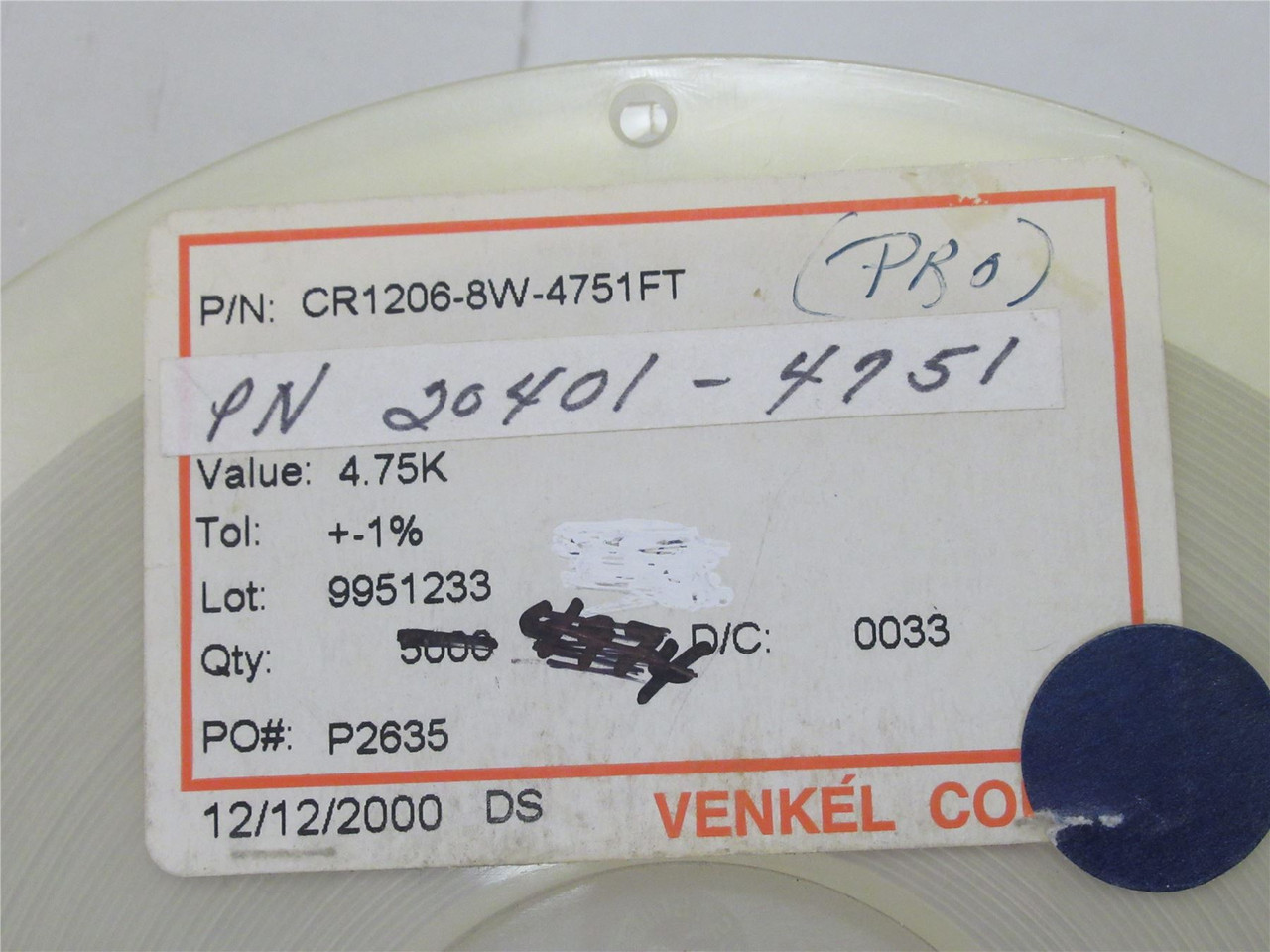Venkel CR1206-8W-4751FT; Lot-4500 SMD Resistor; 1/8W