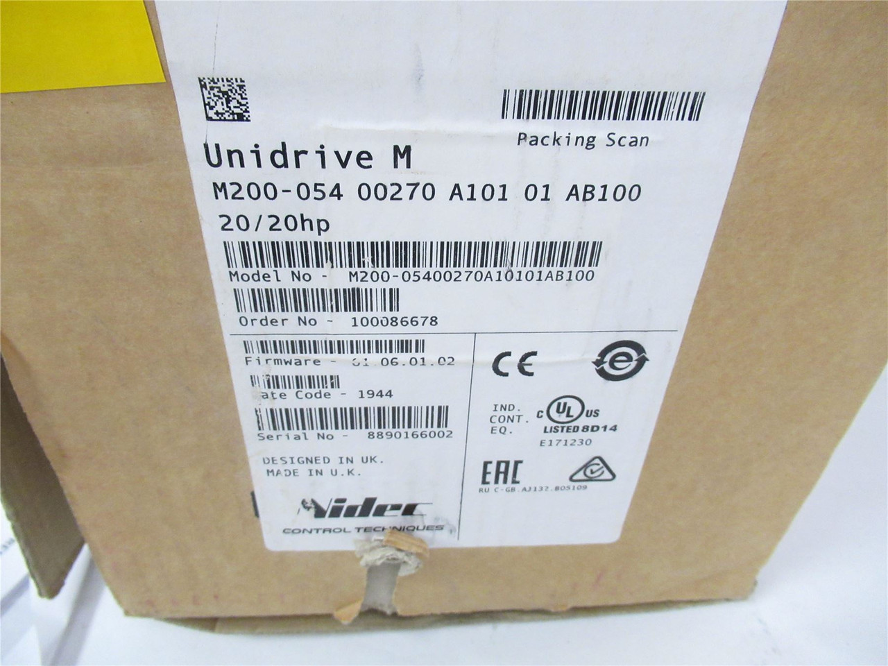 Nidec M200-05400270A10101AB100; AC Drive 20HP IN-480V 29A 3ph