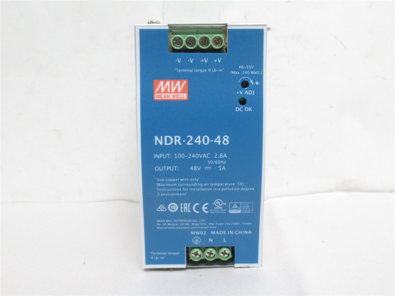 Mean Well NDR-240-48; Power Supply; 100-240VAC In