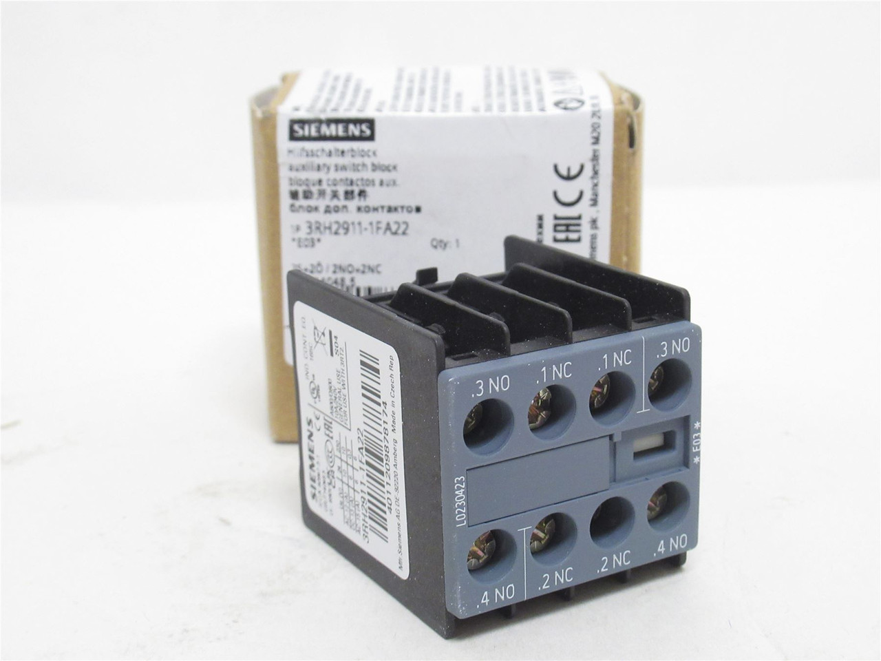 Siemens 3RH2911-1FA22; Auxiliary Contact Block; 10A; 600VAC