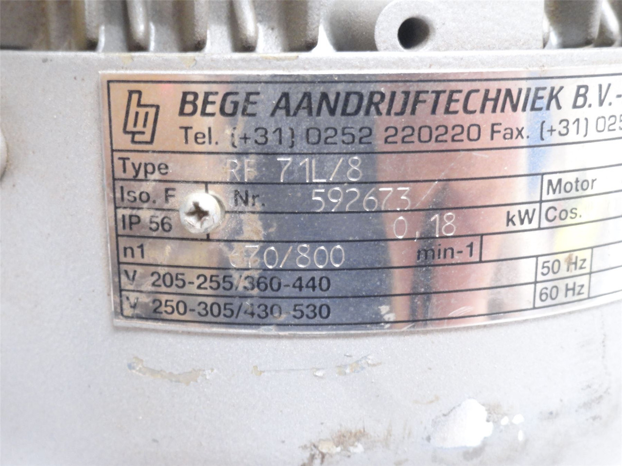 Bege RF71L/8; AC Motor 592673; 0.18kW; 800RPM; 3PH