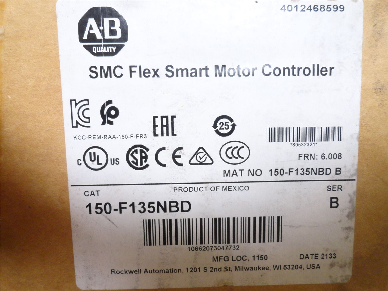 Allen-Bradley 150-F135NBD; Motor Controller; 135A; 200-480VAC