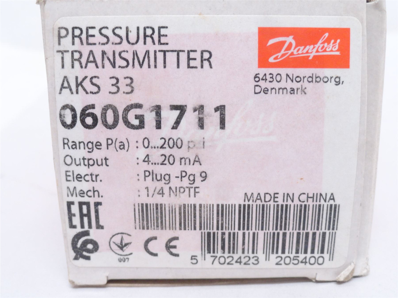 Danfoss 060G1711; Pressure Transmitter 0-200PSI