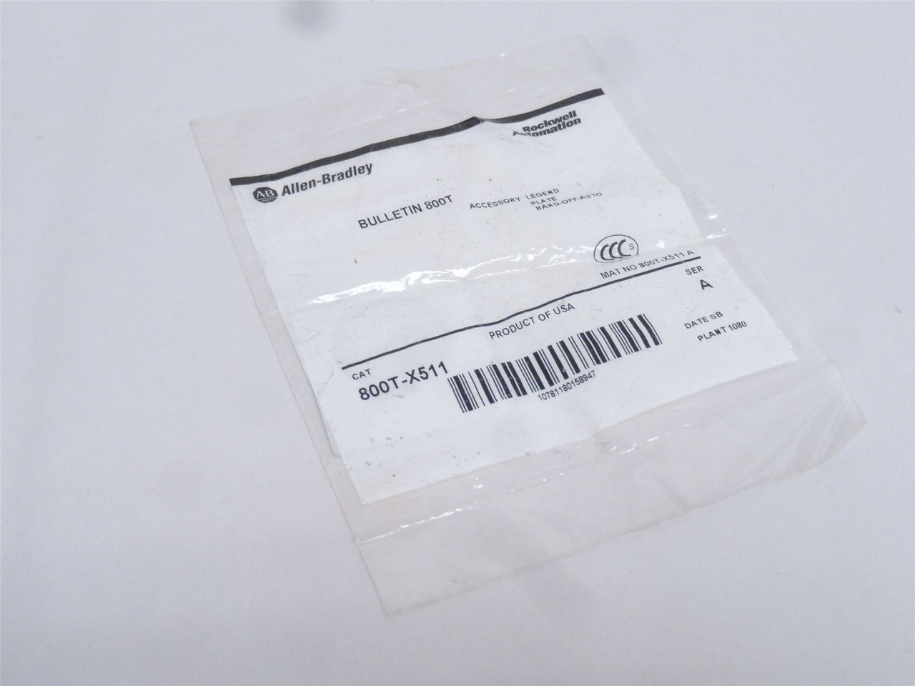 Allen-Bradley 800T-X511; Push Button Legend Plate; Size: 30mm