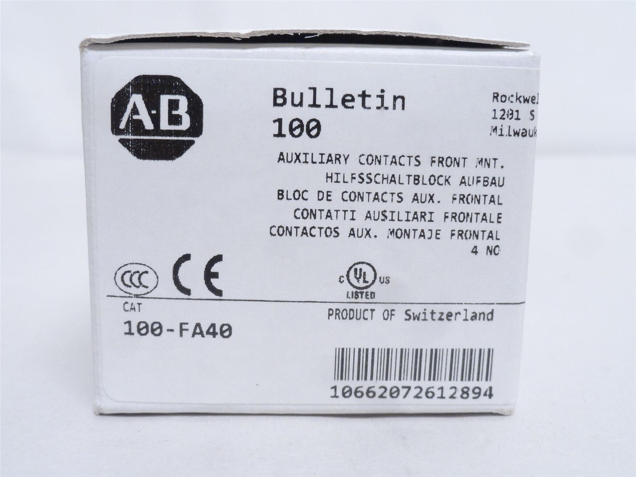 Allen-Bradley 100-FA40; Auxiliary Contact Block 4-NO 10A 600V