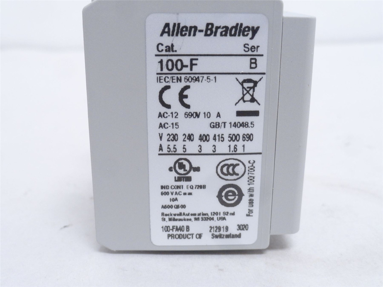 Allen-Bradley 100-FA40; Auxiliary Contact Block 4-NO 10A 600V