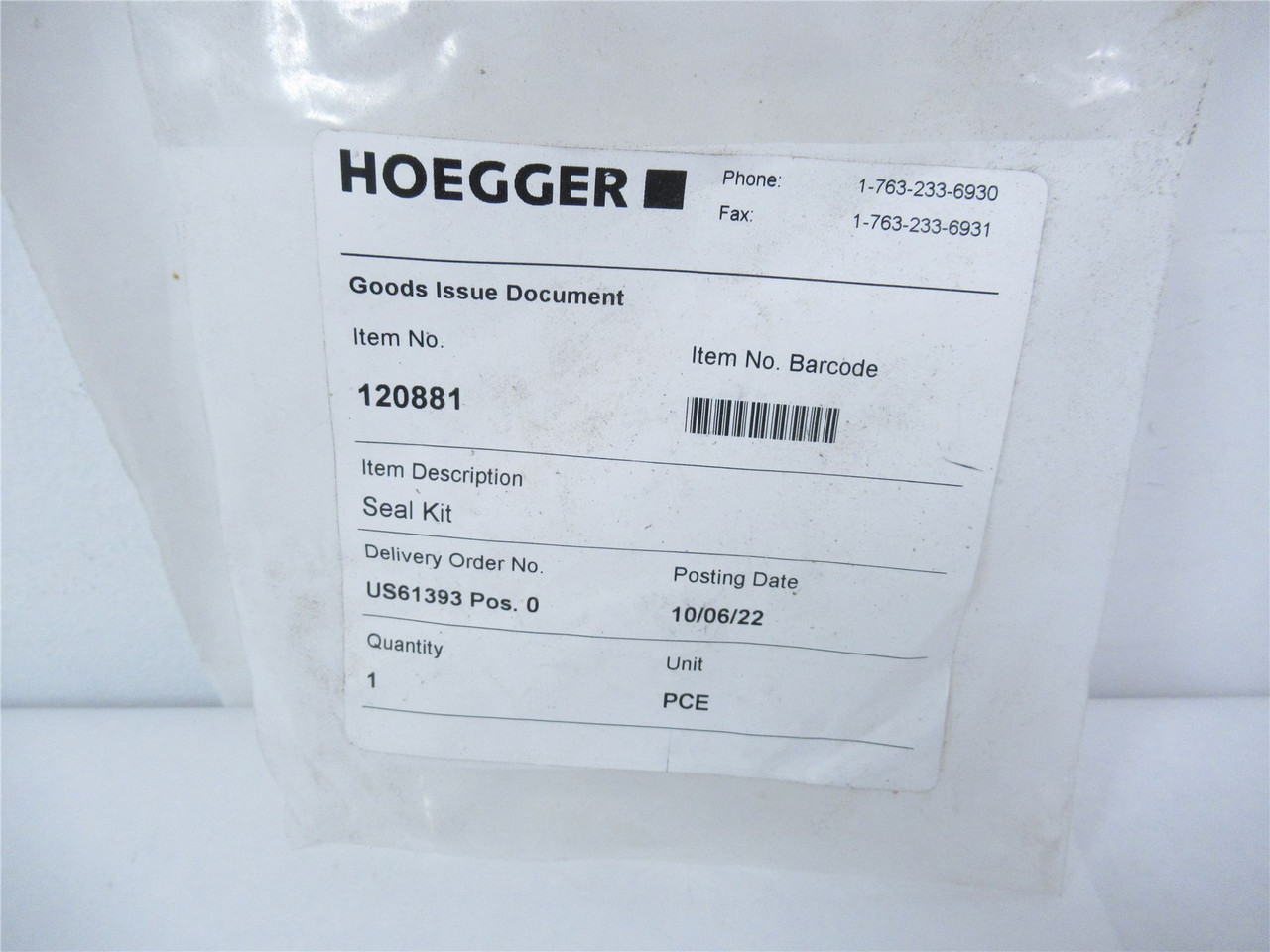 Hoegger 120881; Seal Kit F/Push Out Cyl
