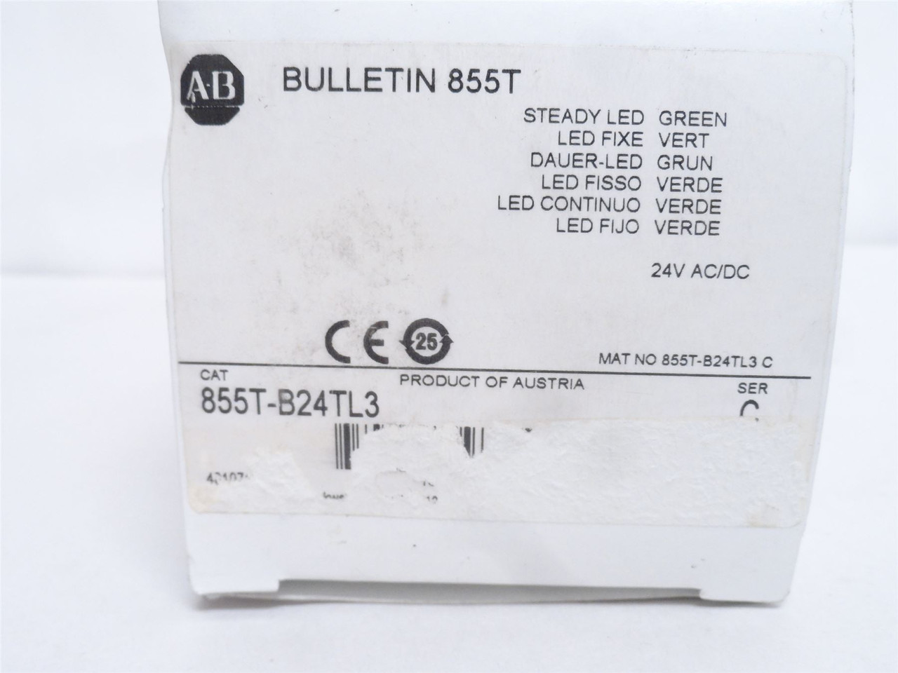 Allen-Bradley 855T-B24TL3; Green Tower Stack Light; 24VAC/DC