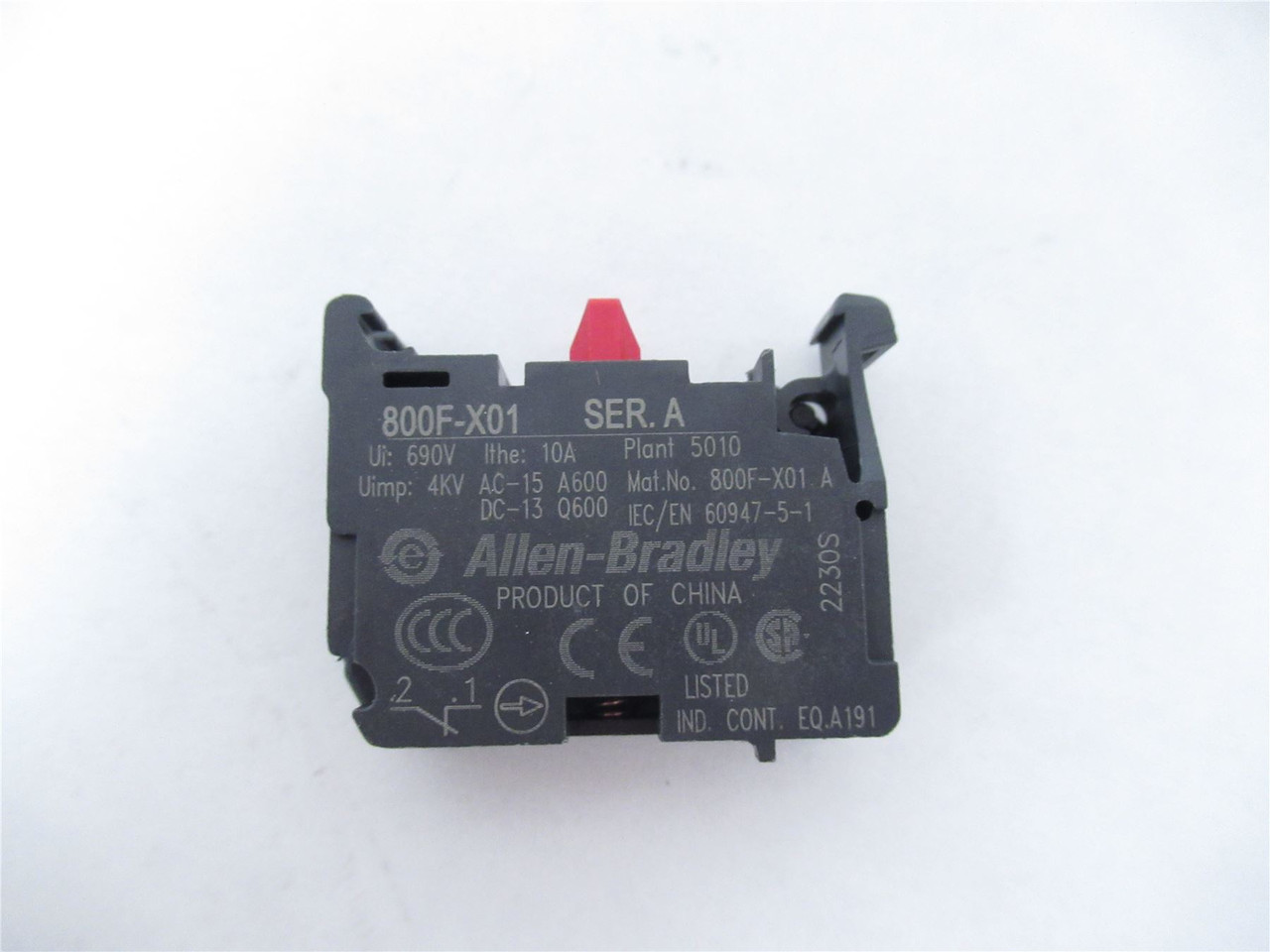 Allen-Bradley 800F-X01; Switch Contact Block 1NC 10A 22mm
