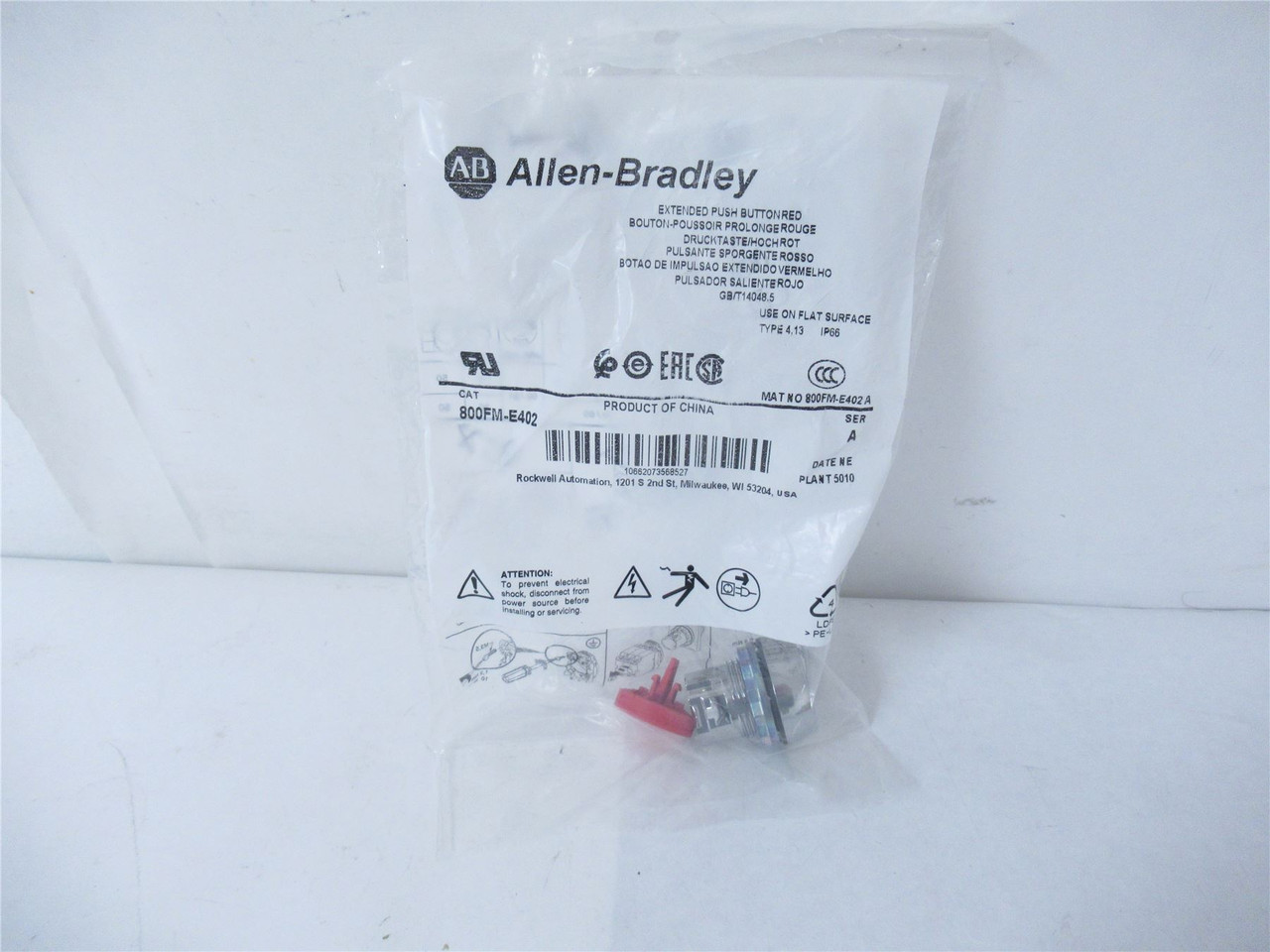 Allen-Bradley 800FM-E402; Pushbutton Momentary 22mm Red Stop