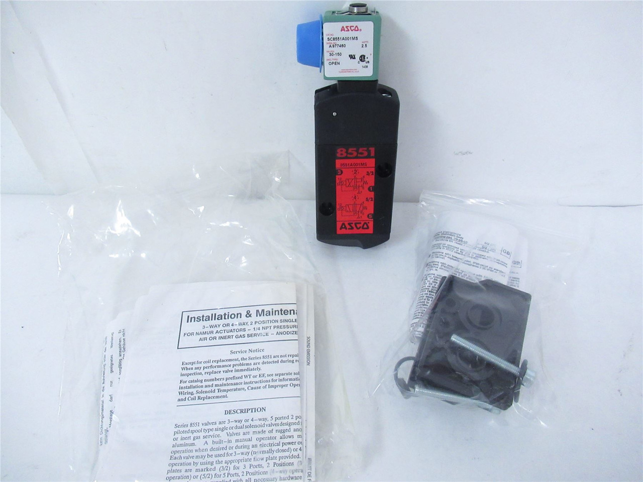 Asco SC8551A001MS-120V; Inline Spool Valve 4way Coil 120VAC