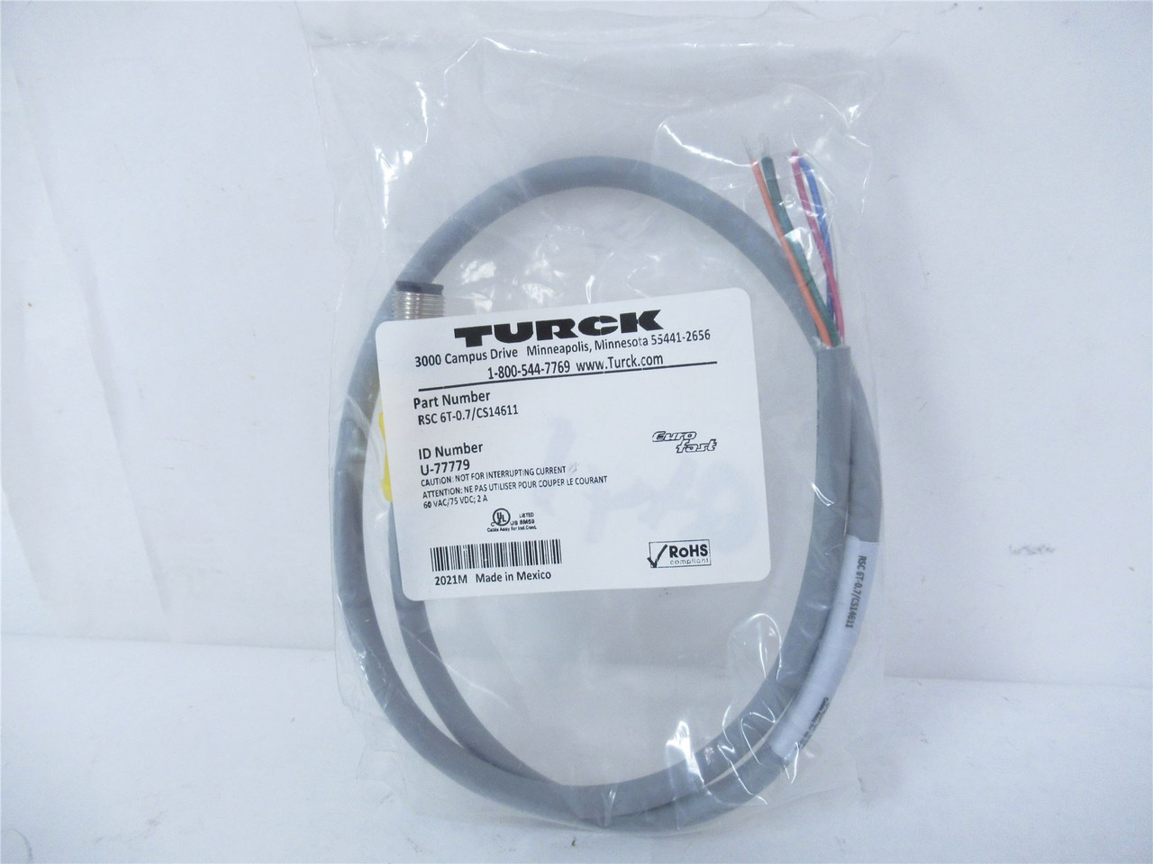 Turck RSC-6T-0.7; Cable single ended 70cm  6 pin M12 maleconn