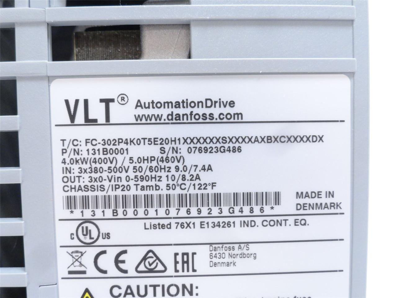 Danfoss 131B0001; Frequency Converter; 4kW/5HP; 380-500VAC In