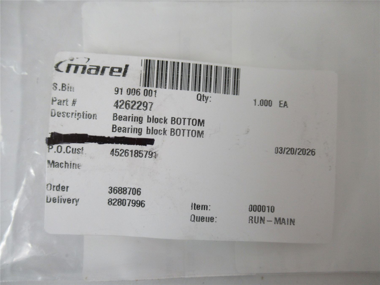 Marel 4262297; Bearing Block Bottom