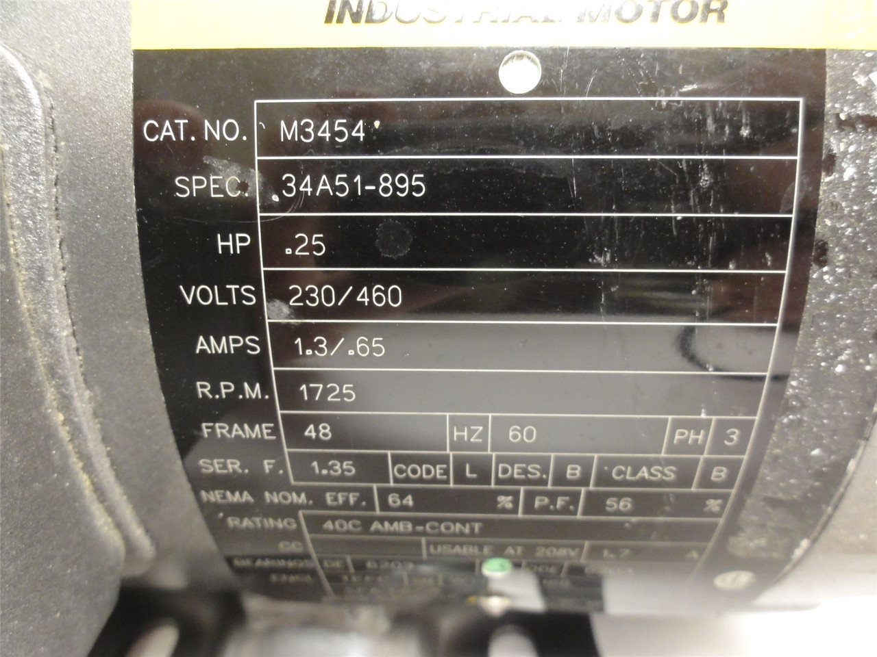 Baldor M3454; AC Motor; 1/4HP 230/460VAC 1725RPM; 3PH